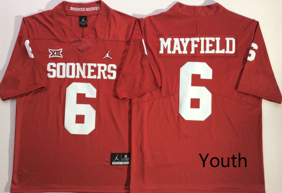 NCAA Youth Oklahoma Sooners Red #6 MAYFIELD jerseys